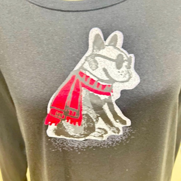 HUE black Long Sleeve Tee french bull Dog red scarf Graphic print size medium - Picture 2 of 7